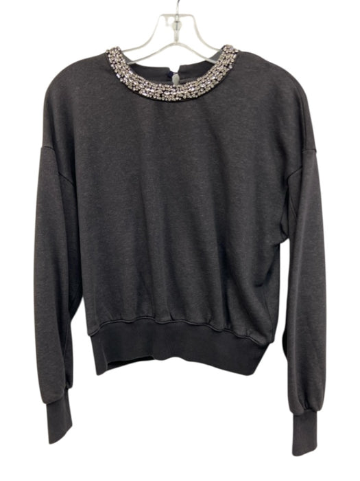 Evereve Size XS Black Cotton Blend Long Sleeve Rhinestone Sweater Black / XS