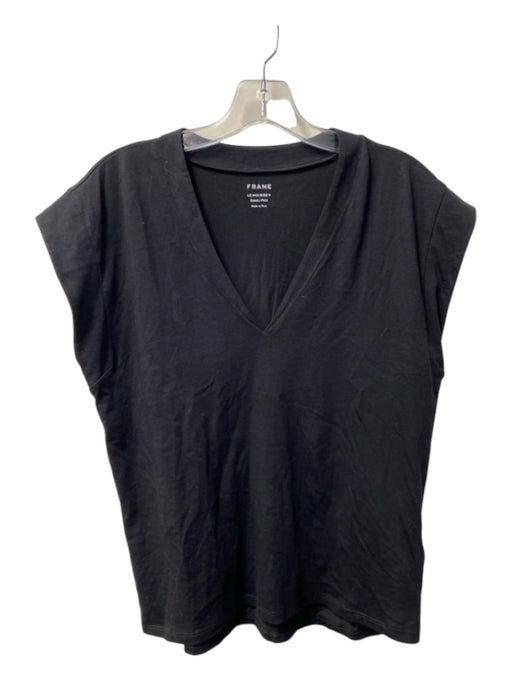 Frame Size S/P Black Cotton V Neck Cap Sleeve Boxy Fit Top Black / S/P