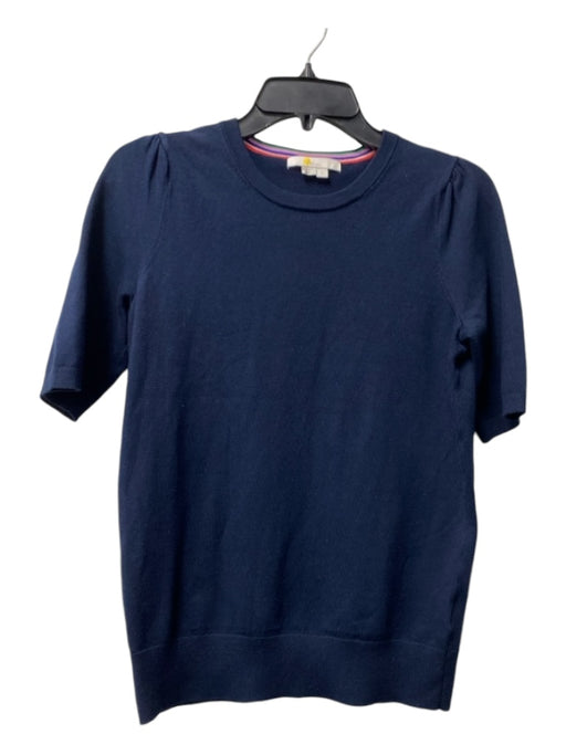 Boden Size S Navy Cotton Blend Round Neck Short Sleeve Ribbed Knit Top Navy / S