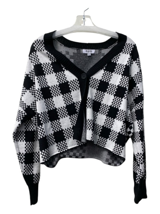 525 Size XS/S Black & White Cotton V Neck Long Sleeve Button Front Sweater Black & White / XS/S