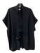 Kinross Black Wool Blend Drawstring Ribbed Detail Front Zip front pocket Poncho Black / P/M