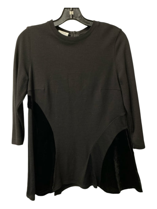 Akris Size 6 Black Viscose Blend Round Neck Back Zip Long Sleeve Top Black / 6