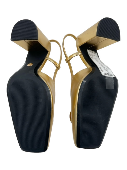 Zara Shoe Size 38 Gold Leather Rhinestone Detail Square Toe Slingback Pumps Gold / 38