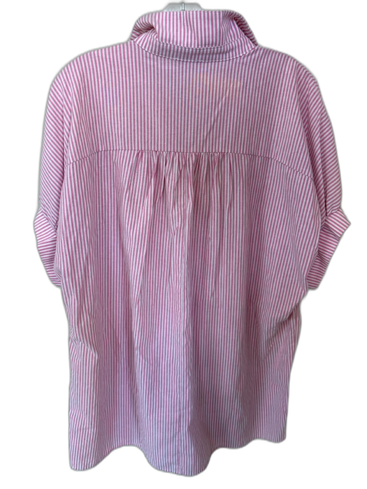 day + moon Size S Pink & White Cotton Short Sleeve Striped Collar Dress Pink & White / S