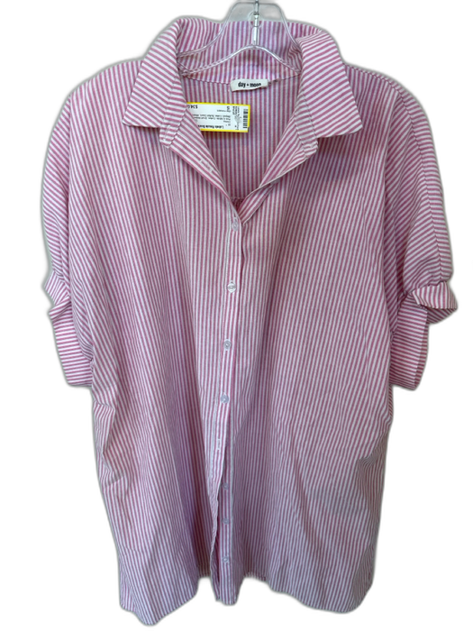 day + moon Size S Pink & White Cotton Short Sleeve Striped Collar Dress Pink & White / S