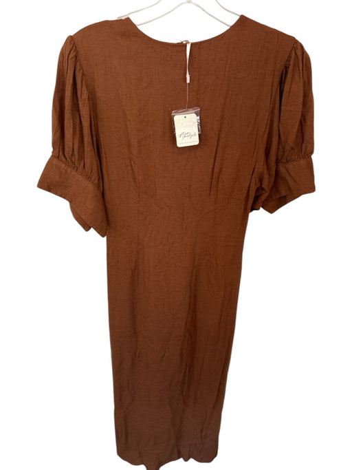 Free People Size S Brown Viscose & Linen Tie Button Front Short Sleeve Dress Brown / S