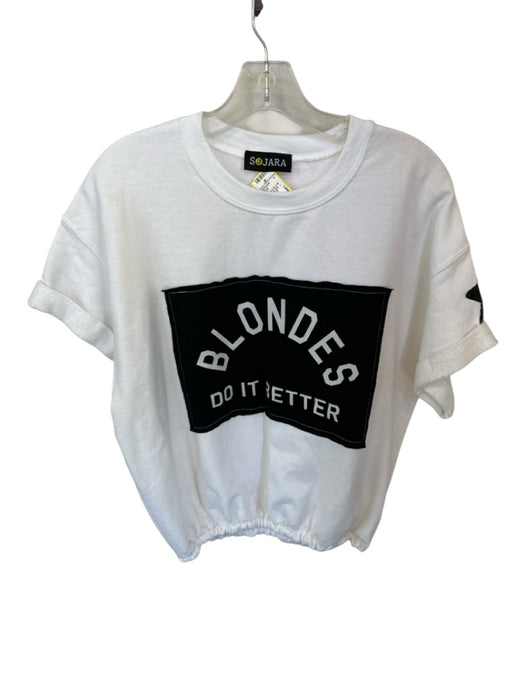 Sojara Size Est M White Cotton Blend Short Sleeve Crew Neck Sinch Detail Top White / Est M