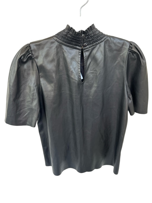 Willa Story Size XS Black Vegan Leather Short Sleeve Smocked Neck Top Black / XS