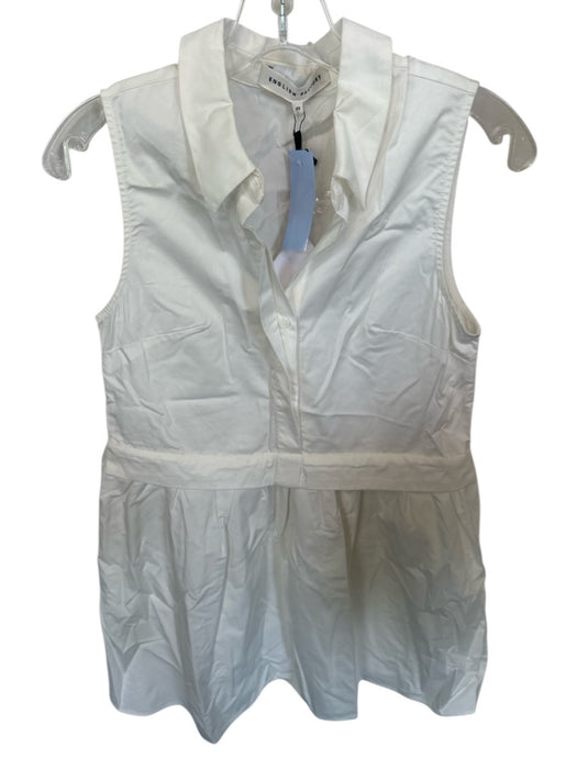 English Factory Size XS White Cotton Blend Sleeveless Collar Buttons Dress White / XS