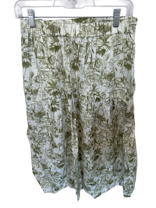 Rachel Zoe Size M Green & White Linen Elastic Waist Tigers Palm Trees Maxi Skirt Green & White / M