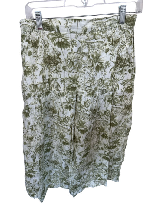 Rachel Zoe Size M Green & White Linen Elastic Waist Tigers Palm Trees Maxi Skirt Green & White / M