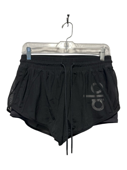 Alo Size S Black Nylon Mesh Overlay Drawstring Athletic Shorts Black / S