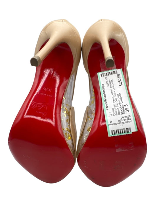 Christian Louboutin Shoe Size 39.5 Tan & Gold Patent Leather Iridescent Pumps Tan & Gold / 39.5