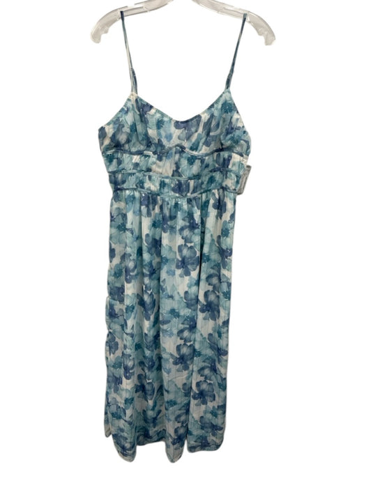 Storia Size L Mixed Blues Polyester Metallic Thread Floral Spaghetti Strap Dress Mixed Blues / L