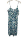 Storia Size L Mixed Blues Polyester Metallic Thread Floral Spaghetti Strap Dress Mixed Blues / L
