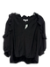 Frame Size M Black Silk 3/4 Balloon Sleeve Ruffle Detail V Neck Top Black / M