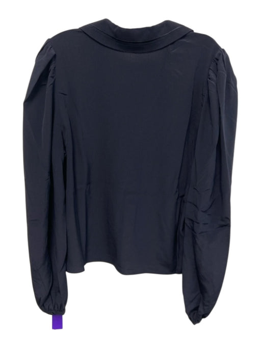 Frame Size L Navy Blue Silk Long puff sleeve Collar Buttons Blouse Top Navy Blue / L