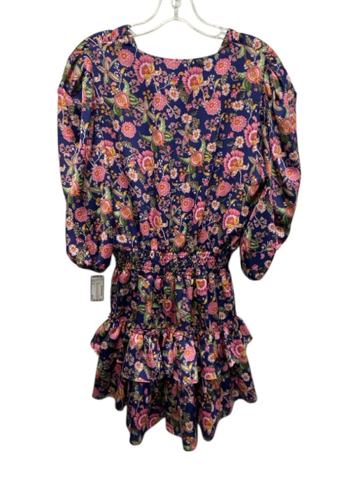 Misa Size M Blue, Pink, Green Polyester Satin Short Puff Sleeve Mini Dress Blue, Pink, Green / M