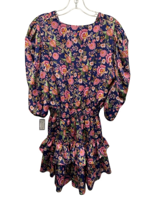 Misa Size M Blue, Pink, Green Polyester Satin Short Puff Sleeve Mini Dress Blue, Pink, Green / M