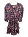 Misa Size M Blue, Pink, Green Polyester Satin Short Puff Sleeve Mini Dress Blue, Pink, Green / M