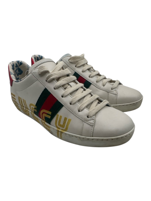 Gucci Shoe Size 38 white, green & red Leather Logo Round Toe Lace Up Sneakers white, green & red / 38