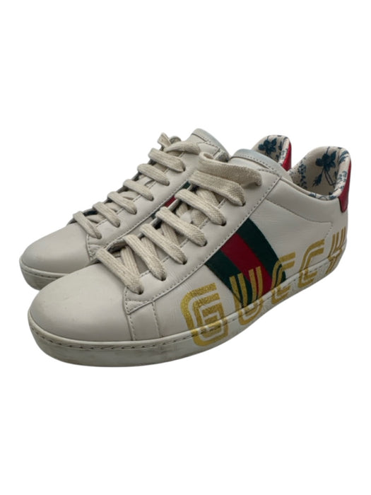 Gucci Shoe Size 38 white, green & red Leather Logo Round Toe Lace Up Sneakers white, green & red / 38