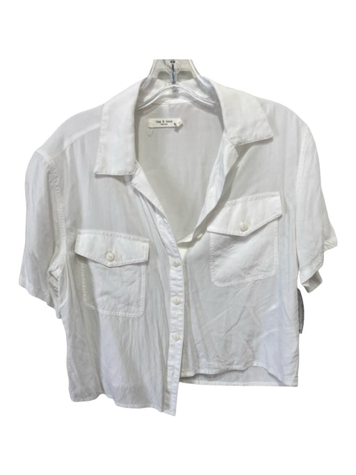 Rag & Bone Size XS White Rayon Collared Button Up Short Sleeve Crop Top White / XS