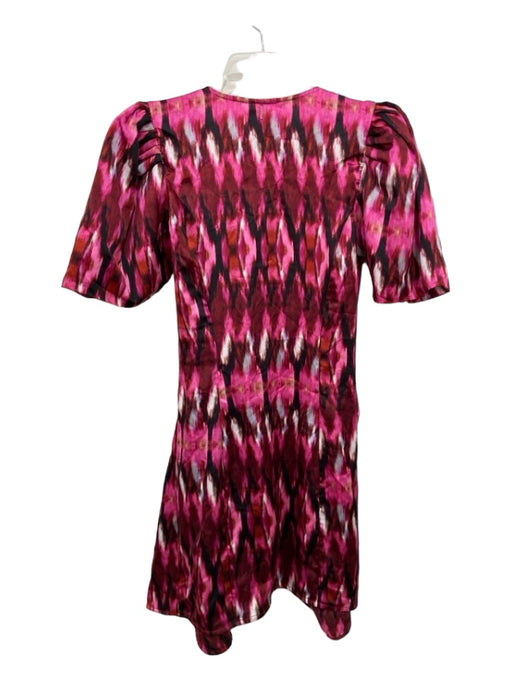 Misa Size M Maroon & Pink Polyester Wrap Abstract Short Puff Sleeve Dress Maroon & Pink / M