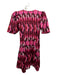 Misa Size M Maroon & Pink Polyester Wrap Abstract Short Puff Sleeve Dress Maroon & Pink / M