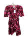 Misa Size M Maroon & Pink Polyester Wrap Abstract Short Puff Sleeve Dress Maroon & Pink / M