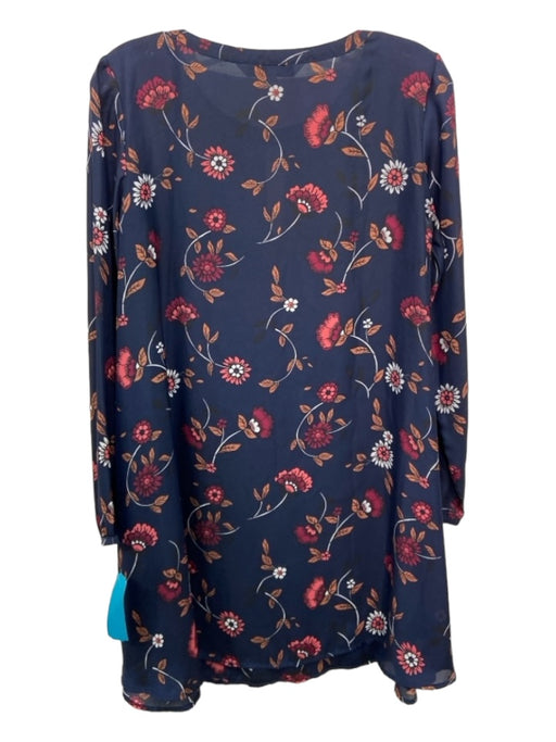 Cupcakes & Cashmere Size S Navy Brown Red Floral Keyhole Long Sleeve Shift Dress Navy Brown Red / S