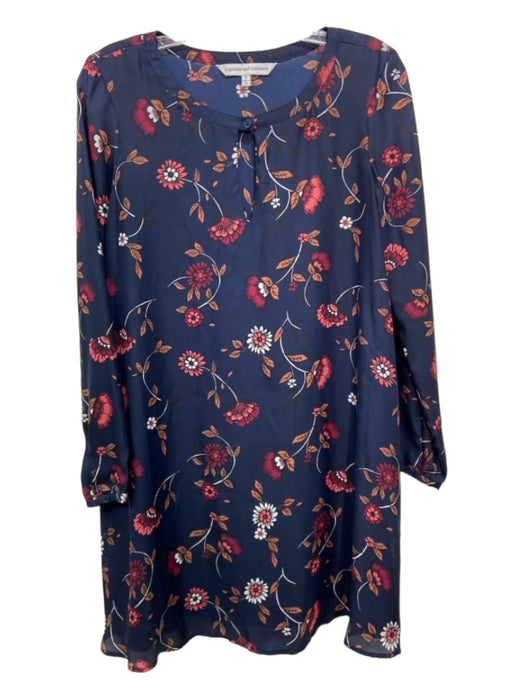 Cupcakes & Cashmere Size S Navy Brown Red Floral Keyhole Long Sleeve Shift Dress Navy Brown Red / S