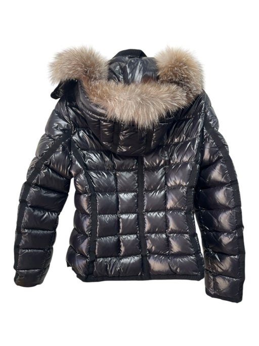 Moncler Size 4 Black Polyamide Quilted Shiny Puffer hood Jacket Black / 4