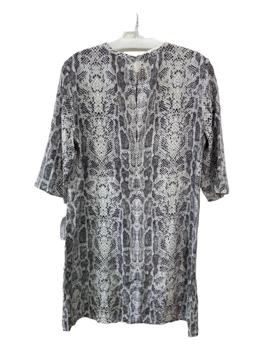 Equipment Size Medium Gray & Black Silk 3/4 Sleeve Snake Print Round Neck Dress Gray & Black / Medium