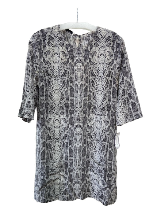 Equipment Size Medium Gray & Black Silk 3/4 Sleeve Snake Print Round Neck Dress Gray & Black / Medium