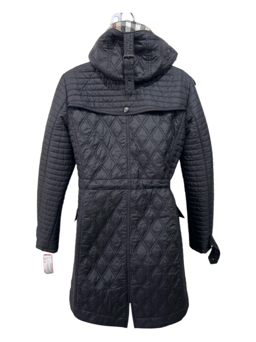 Burberry Size XS Black Polyamide Diamond Quilted Hood Long Sleeve Coat Black / XS