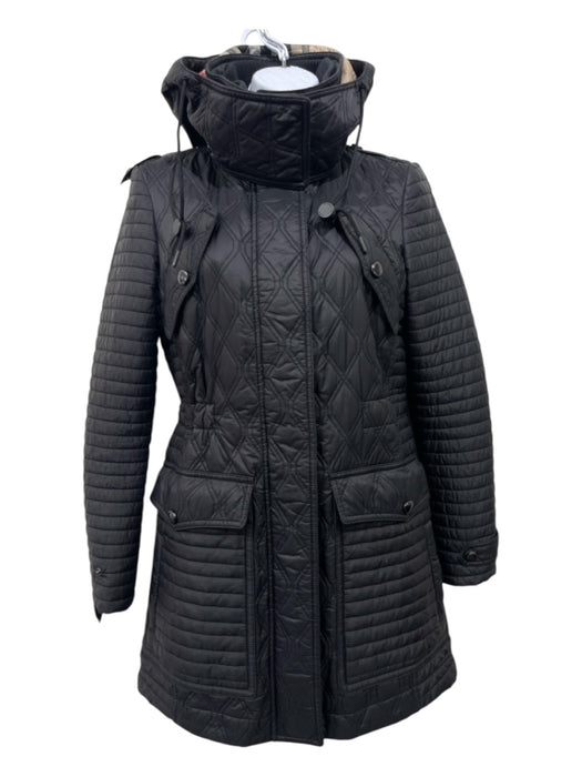 Burberry Size XS Black Polyamide Diamond Quilted Hood Long Sleeve Coat Black / XS