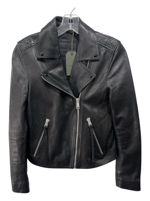 ALLSAINTS Size 6 Black Lamb leather Long Sleeve Moto Jacket Black / 6