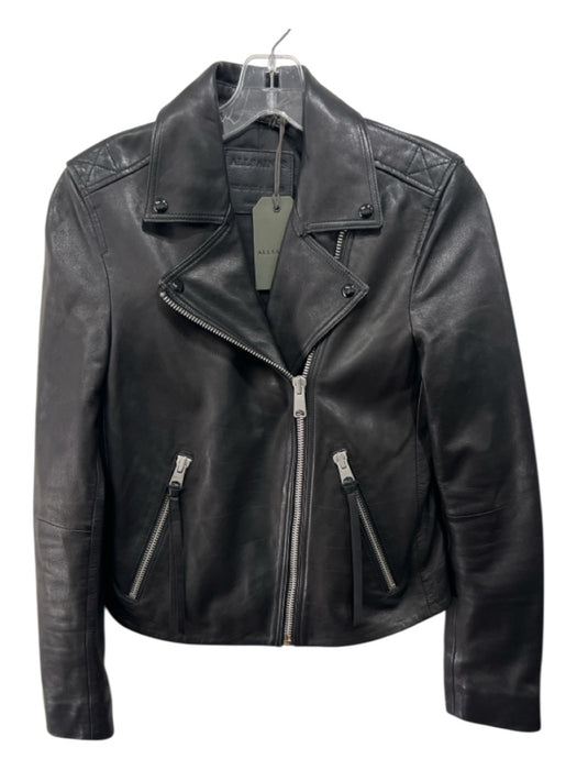 ALLSAINTS Size 6 Black Lamb leather Long Sleeve Moto Jacket Black / 6