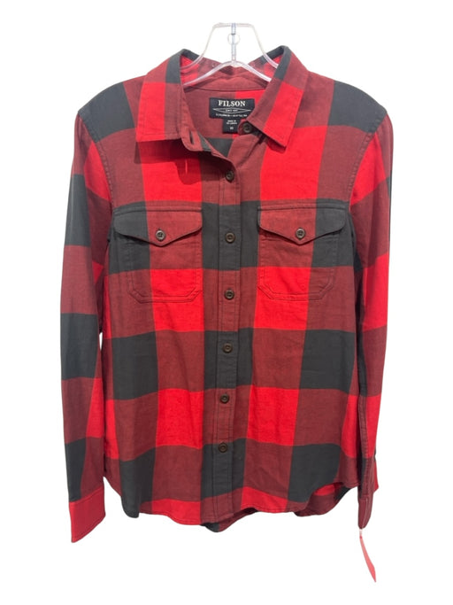 Filson Size XS Black & Red Cotton Long Sleeve check Button Up & Collar Top Black & Red / XS
