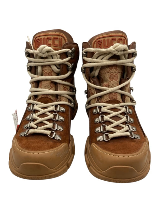 Gucci Shoe Size 38.5 Brown, Red, Cream Suede & Canvas Rubber Sole GG Booties Brown, Red, Cream / 38.5