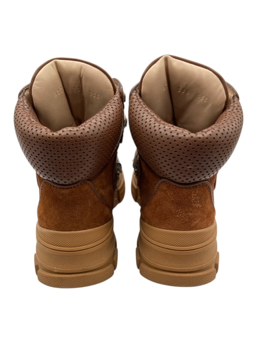 Gucci Shoe Size 38.5 Brown, Red, Cream Suede & Canvas Rubber Sole GG Booties Brown, Red, Cream / 38.5
