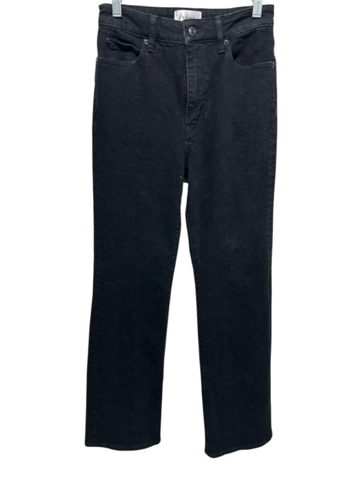 Frame Size 27 Black Cotton High Waist Straight Wide Zip & Button Jeans Black / 27