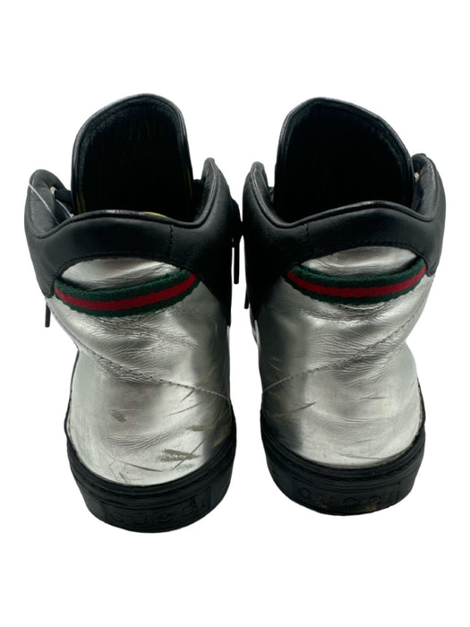 Gucci Shoe Size 10 AS IS Black & Silver Leather High Top Laces Men's Shoes 10