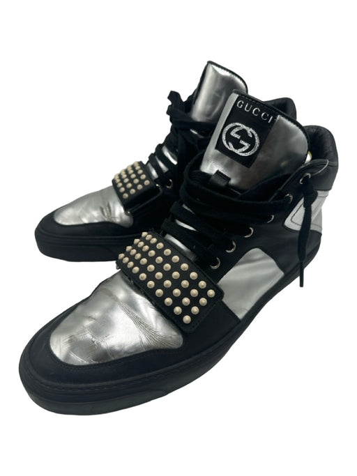 Gucci Shoe Size 10 AS IS Black & Silver Leather High Top Laces Men's Shoes 10