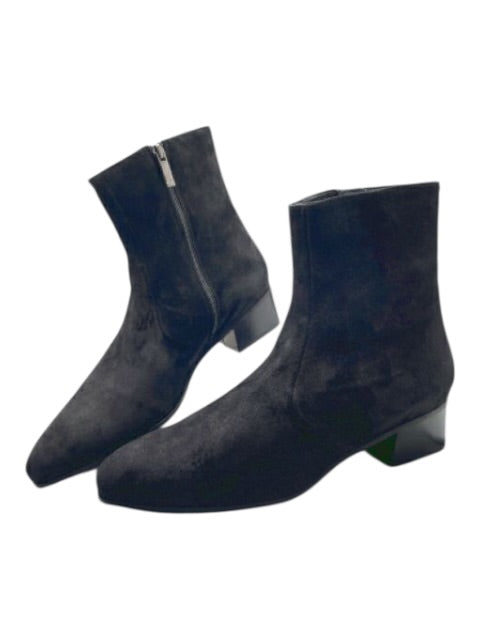 Aquatalia Shoe Size 10.5 Black Suede Side Zip Almond Toe Block Heel Booties Black / 10.5