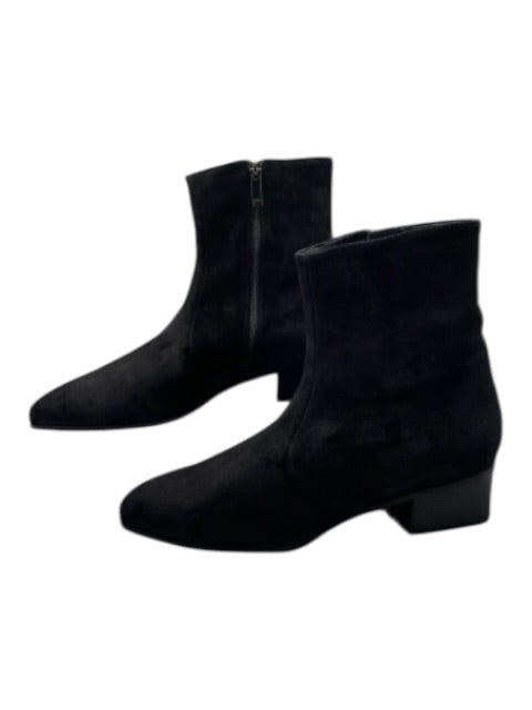 Aquatalia Shoe Size 10.5 Black Suede Side Zip Almond Toe Block Heel Booties Black / 10.5