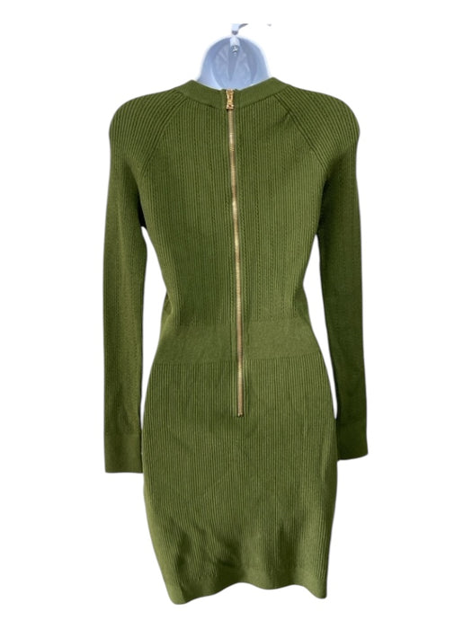 Balmain Size 40 Olive Green & Gold Viscose & Polyester Ribbed Mini Dress Olive Green & Gold / 40