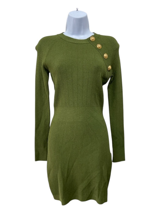 Balmain Size 40 Olive Green & Gold Viscose & Polyester Ribbed Mini Dress Olive Green & Gold / 40