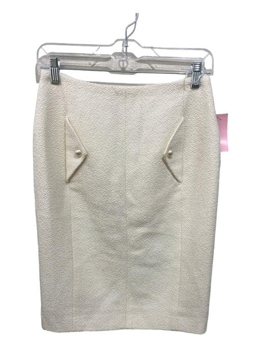 Chanel Size 36 Cream Cotton Knit Pearl Buttons Knee Length Textured Skirt Cream / 36